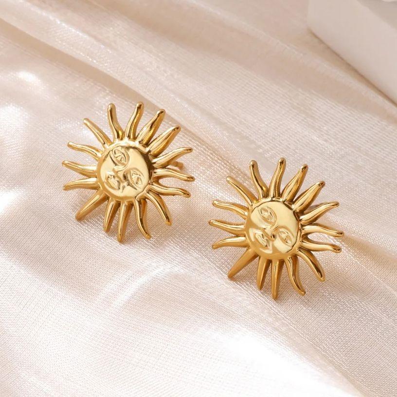 Панк Серьги-Солнце для Женщин Позолоченная Нержавеющая Сталь Геометрическое Лицо Солнца Серьга Свадебная Эстетика Водонепроницаемые Ювелирные Изделия Подарок