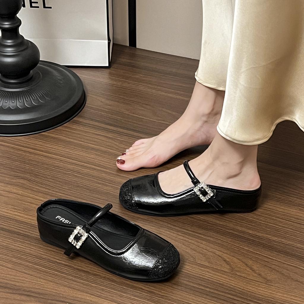 Silver Inner Heightening Bag Head Half Slippers Women's Summer Outer Wear 2025 New Models with Skirts Mary Jane Gentle Sandals Single Shoes