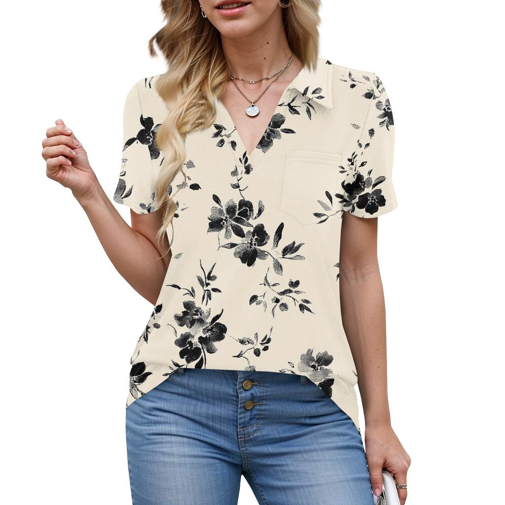 Женские рубашки, летние деловые повседневные рабочие топы с коротким рукавом, застегивающиеся на пуговицы, воротник, V-образный вырез, блузка, футболка