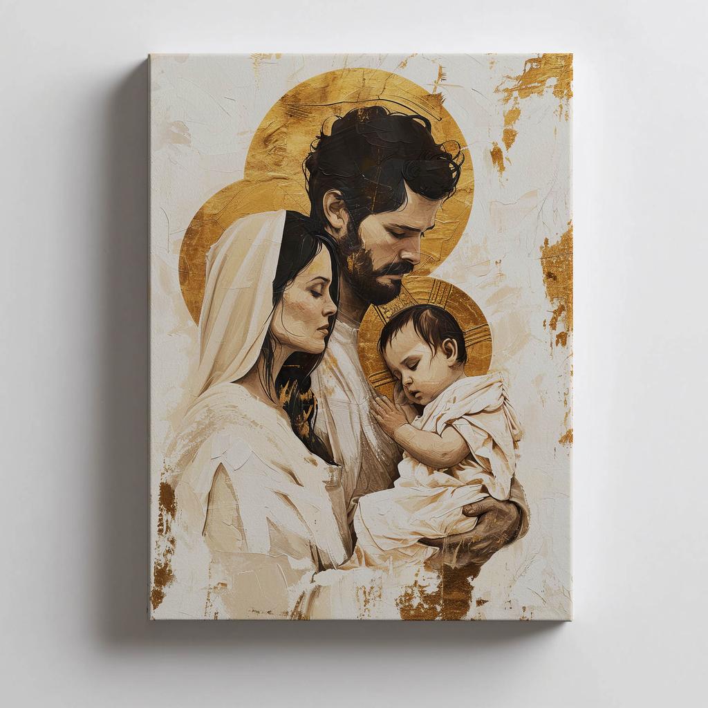 The Holy Family Poster: Love, Faith, Faithfulness Poster Holy Family: Love, Faith, Fidelity, 40X50 Cm, Gold Aluminum Frame, 230 Gsm Matte Paper