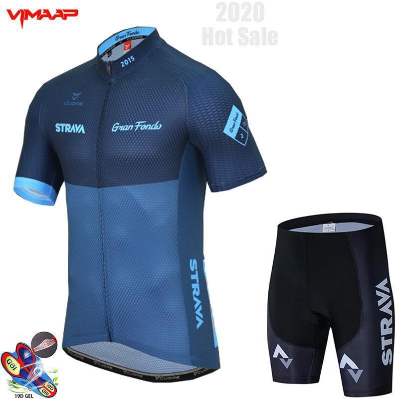 Mens Cycling Jersey Bib Shorts Set With Strava Breathable Ride Wear Mountain Bike