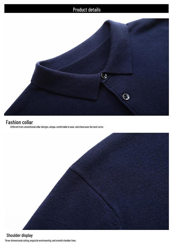 2026 Autumn Men's Solid Color Casual Knit Polo Sweater