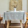 Linen Cotton Embroidery Lattice Tablecloth Rectangular Dustproof Tassels Table Cover For Kitchen Dinning Coffee Table Decoration
