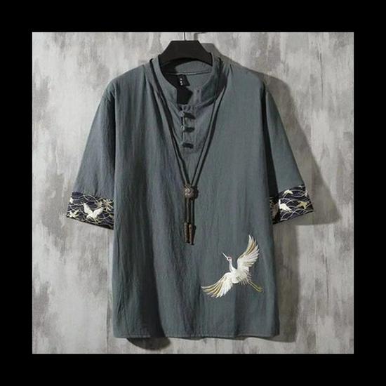 Футболка буддийская мужская в китайском стиле из льна Hanfu Zen