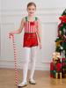 Рождественский комбинезон для девочек в виде леденца, костюм Санты, полосатый, блестящий, с бантом, танцевальная одежда, комбинезон для выступлений на сцене