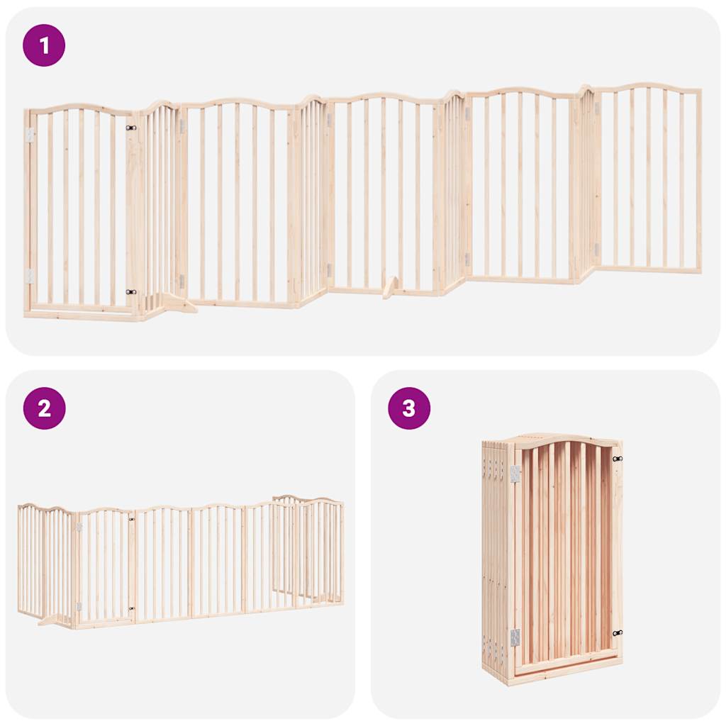 9 Piece Foldable Dog Gate with Door 450 cm Poplar Wood
