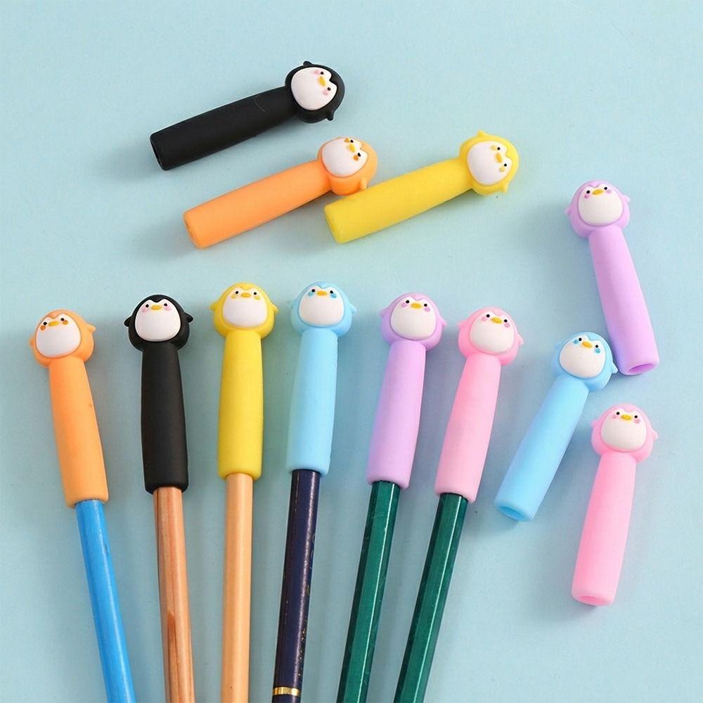 6pcs/12pcs Penguin Shape Pencil Extender Soft Rubber Pen Cap Cartoon Pencil Nib Protector  Children