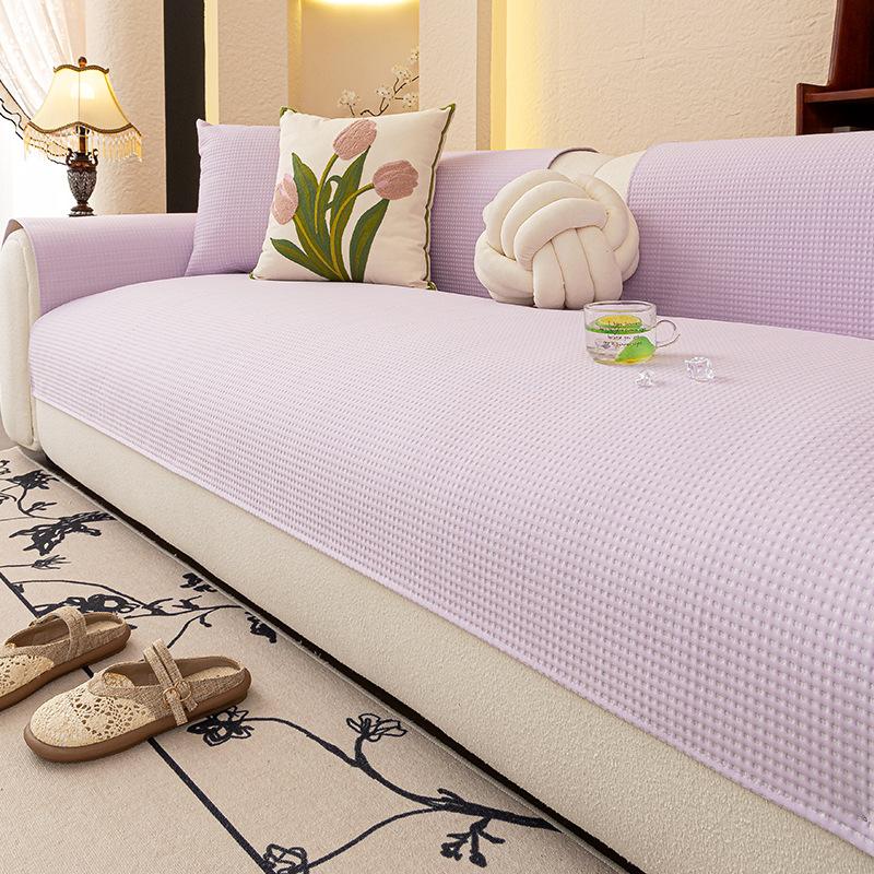 Cream Wind Ice Silk Sofa Cushion Summer 2025 New Mat Seat Cushion Fixed Non-slip Straight Row Summer Cover Towel