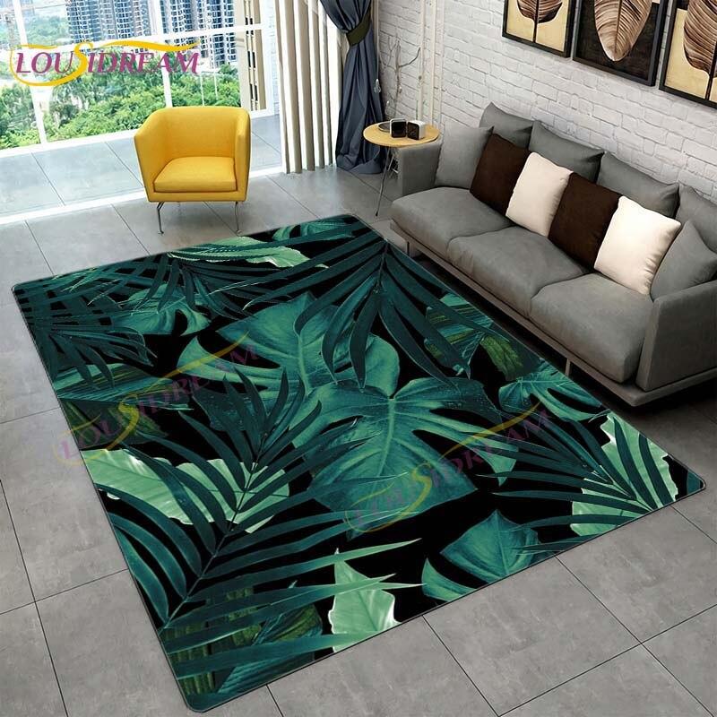 Ковер с тропическими листьями монстеры, современный ковер в стиле INS для гостиной, спальни, зеленый ковер с банановыми листьями, ковры с тропическими пальмовыми листьями