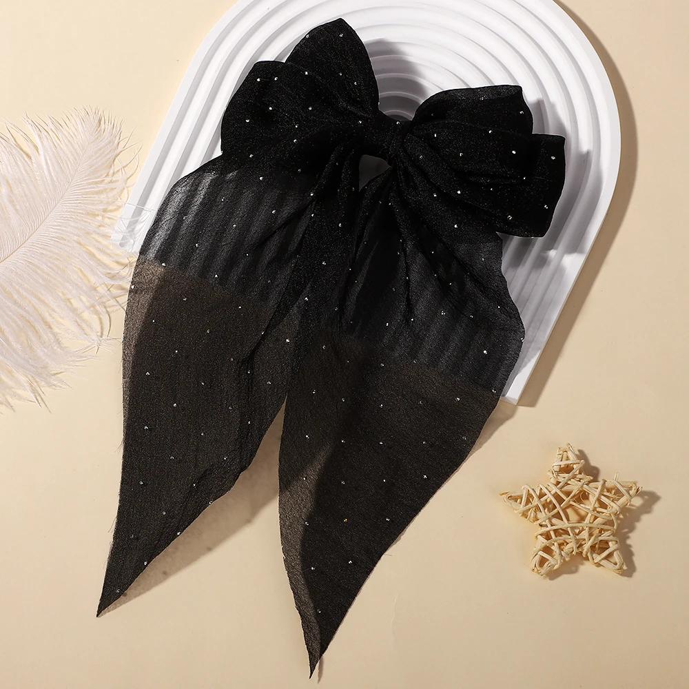 RAINBOW BOWS 1PCS Elegant Large Bow Ribbon Hair Clip Women Simple Satin Spring Clip Ponytail Bow Hairpin Girls Hair Accessories