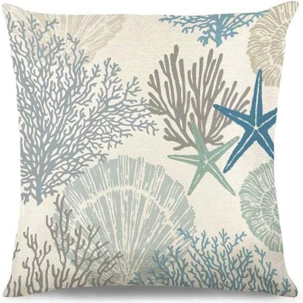 Summer Hot Style Ocean Style Pillow Beach Shell Pattern Blue Pillow Case Home Sofa Pillow Case Cushion Cover