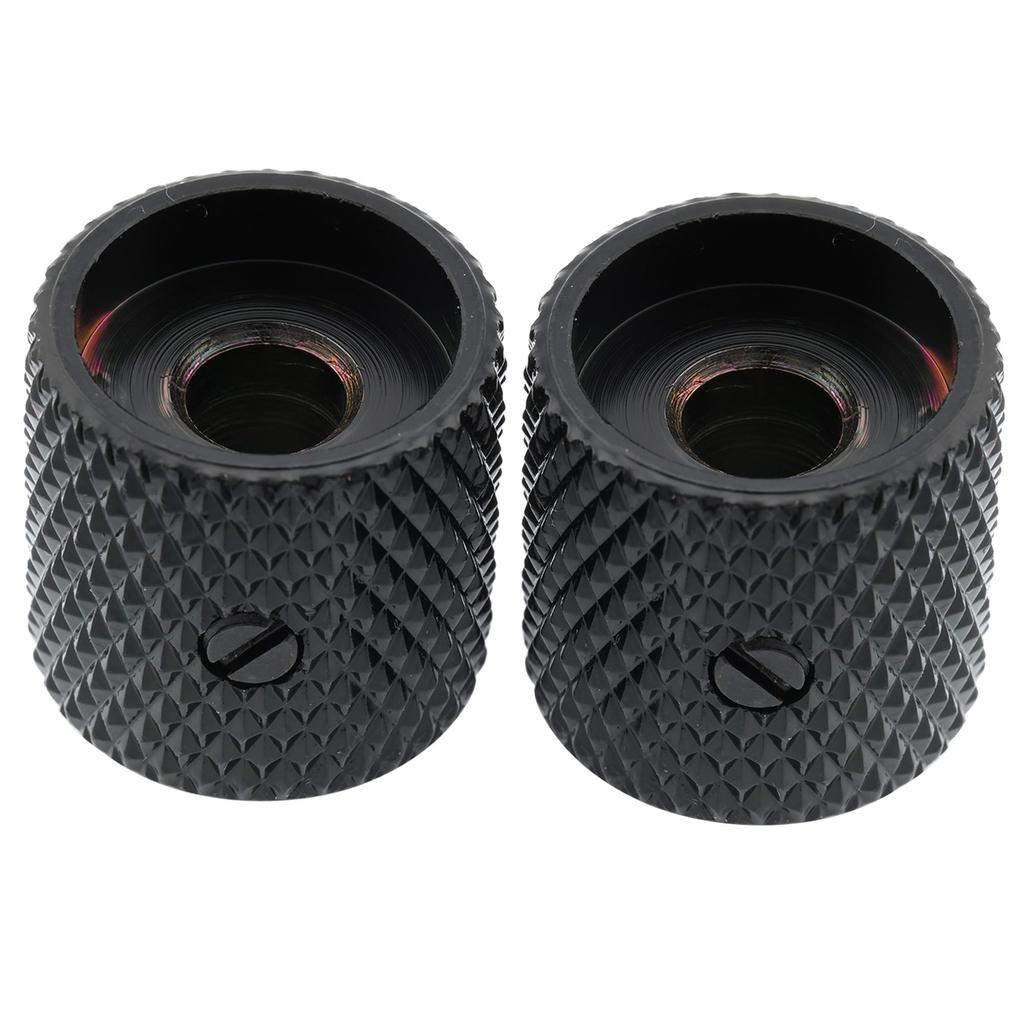 Musiclily Pro 1/4" Steel Flat Dome Knobs, Horizontal Thread, Metric/Inch Compatible, for Electric Guitars and Basses, Black (Set of 2)
