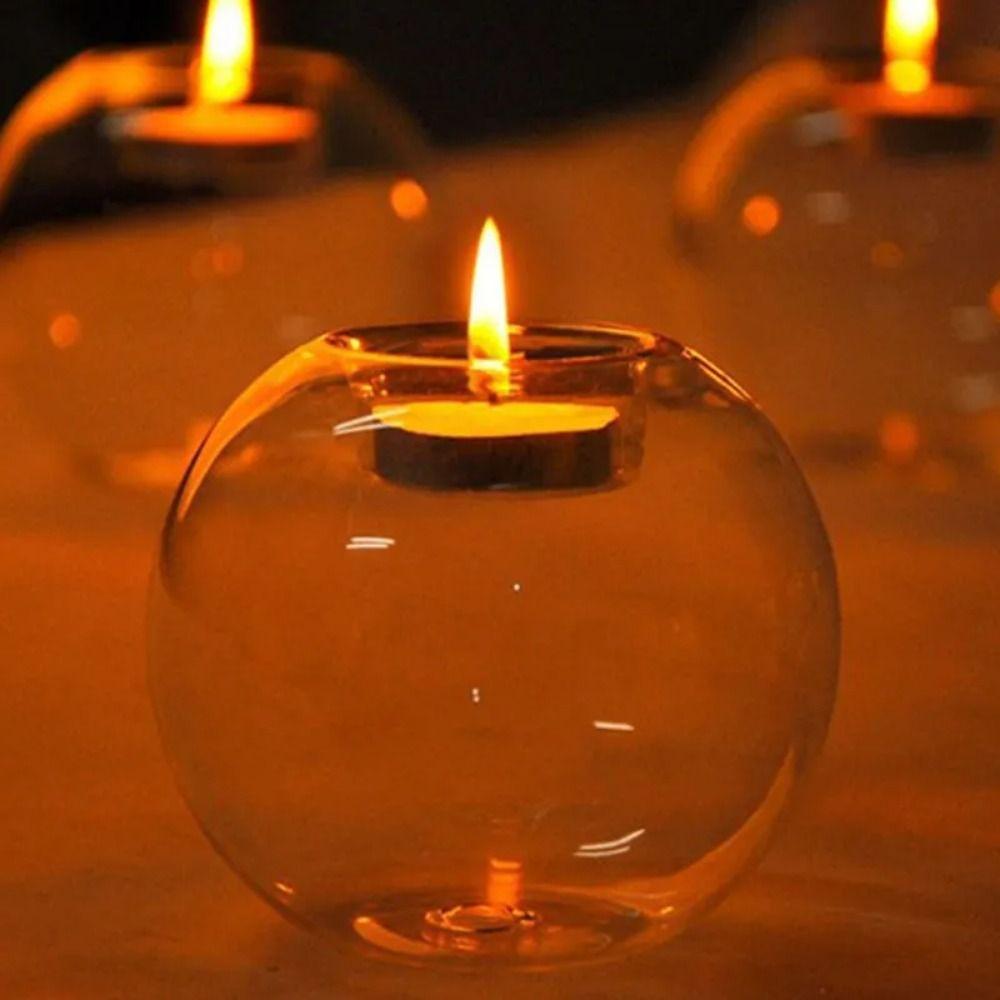 Glass Round Hollow Candle Holder Transparent Glass  Candle Holder  Wedding