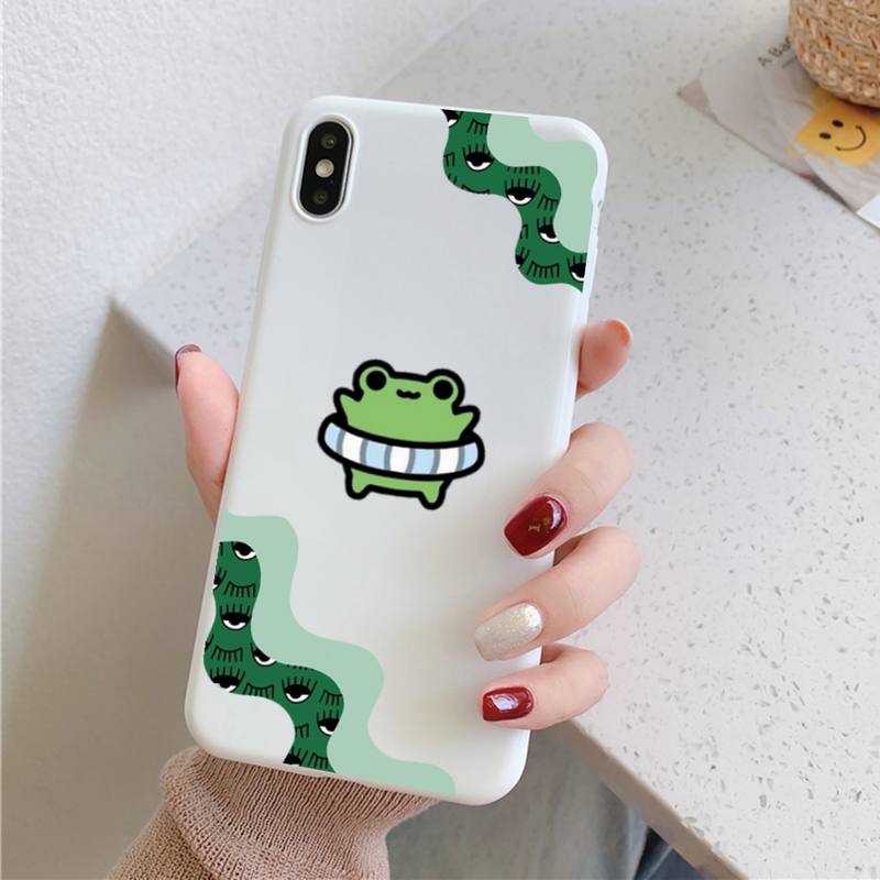 Милый Мультяшный Чехол-Лягушонок для iPhone 11 12 13 Mini Pro Xs Max 8 7 6 6S Plus X XR Однотонный Конфетный Цвет