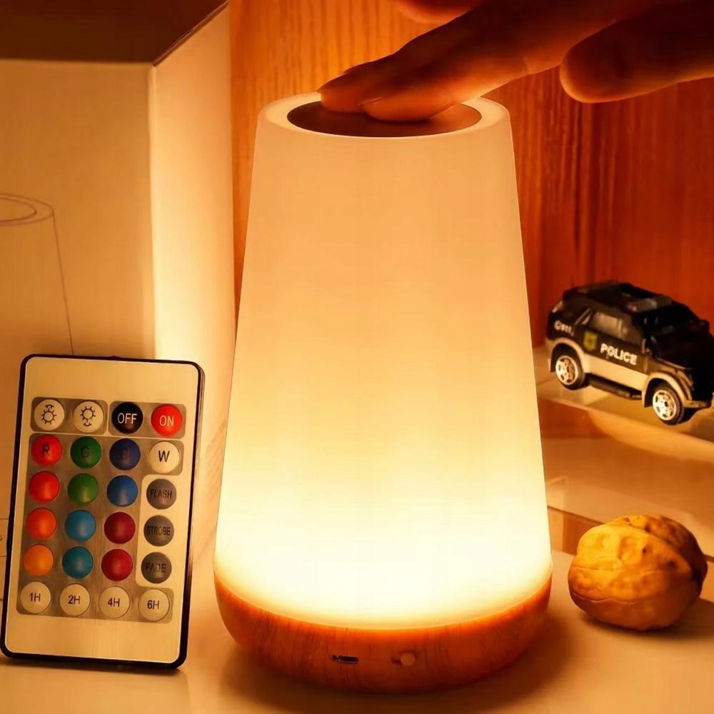 Touch Control LED Night Light 13 Colors and 5 Brightness USB Rechargeable Bedside Table Lamp Bedroom Reading Lamp with Remote Timer