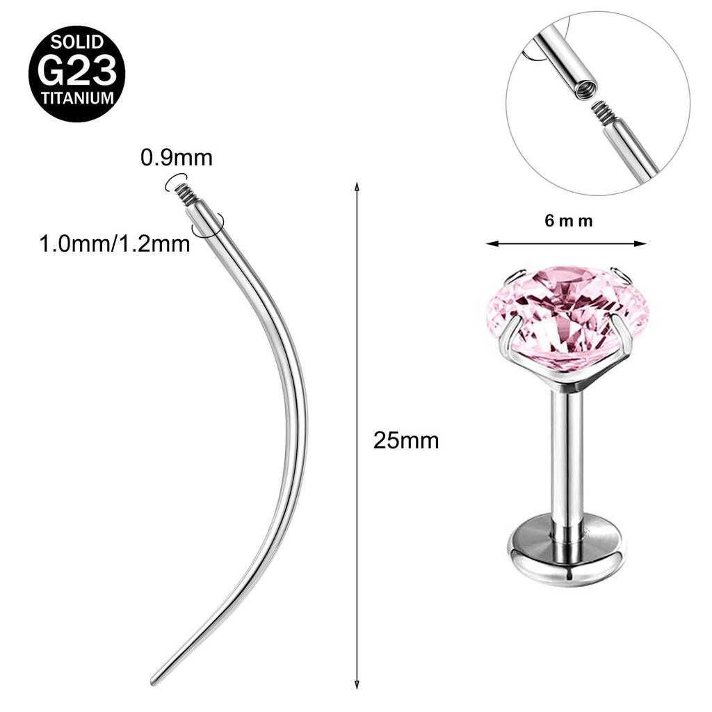 ZS 2Pcs/lot 16G/18G Crystal Lip Labret Piercing G23 Titanium Lip Studs Cartilage Earring Guiding Needle Daith Helix Piecings