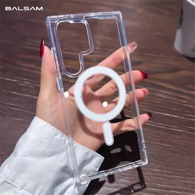 Роскошный магнитный чехол MagSafe для беспроводной зарядки для Samsung Galaxy S25 S24 S23 S21 FE S22 Plus Ultra Противоударный прозрачный акриловый чехол