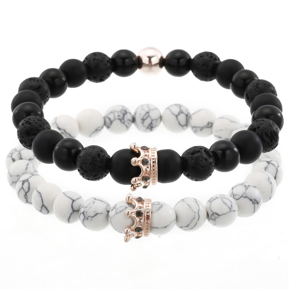Fashion Versatile Energy Stone Turquoise Braided High Crown White Diamond Mixed Wear Small Crown Set Bracelet Bracelet