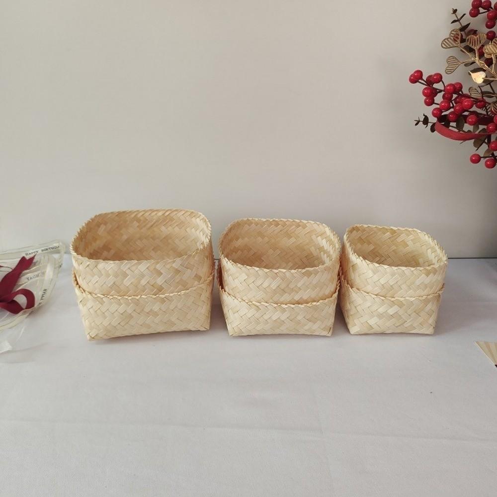Reusable Bamboo Woven Gift Box Handmade Wedding Cookies Candy Box Bamboo Teas Tin Party Decoration