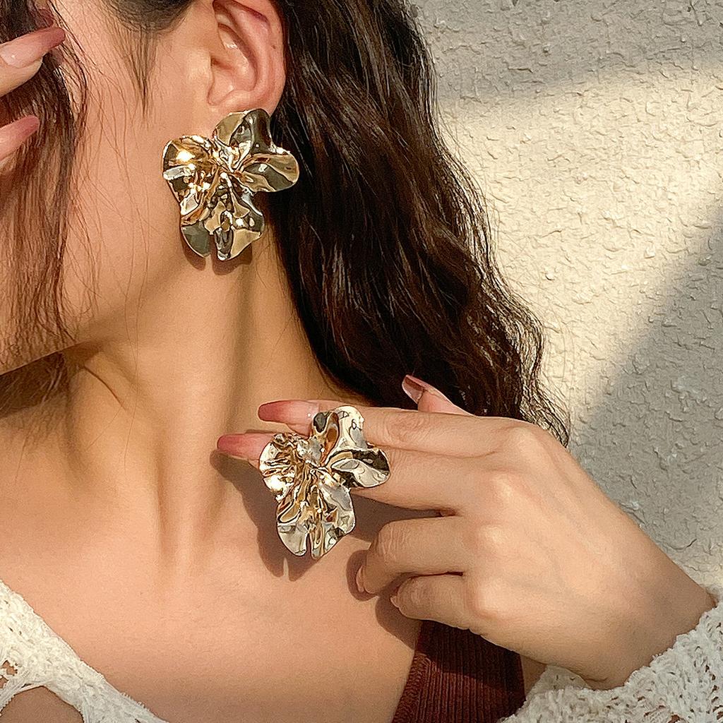 Новые винтажные металлические золотые цветочные большие серьги для женщин модные цветочные серьги ювелирные изделия подарок оптовая продажа