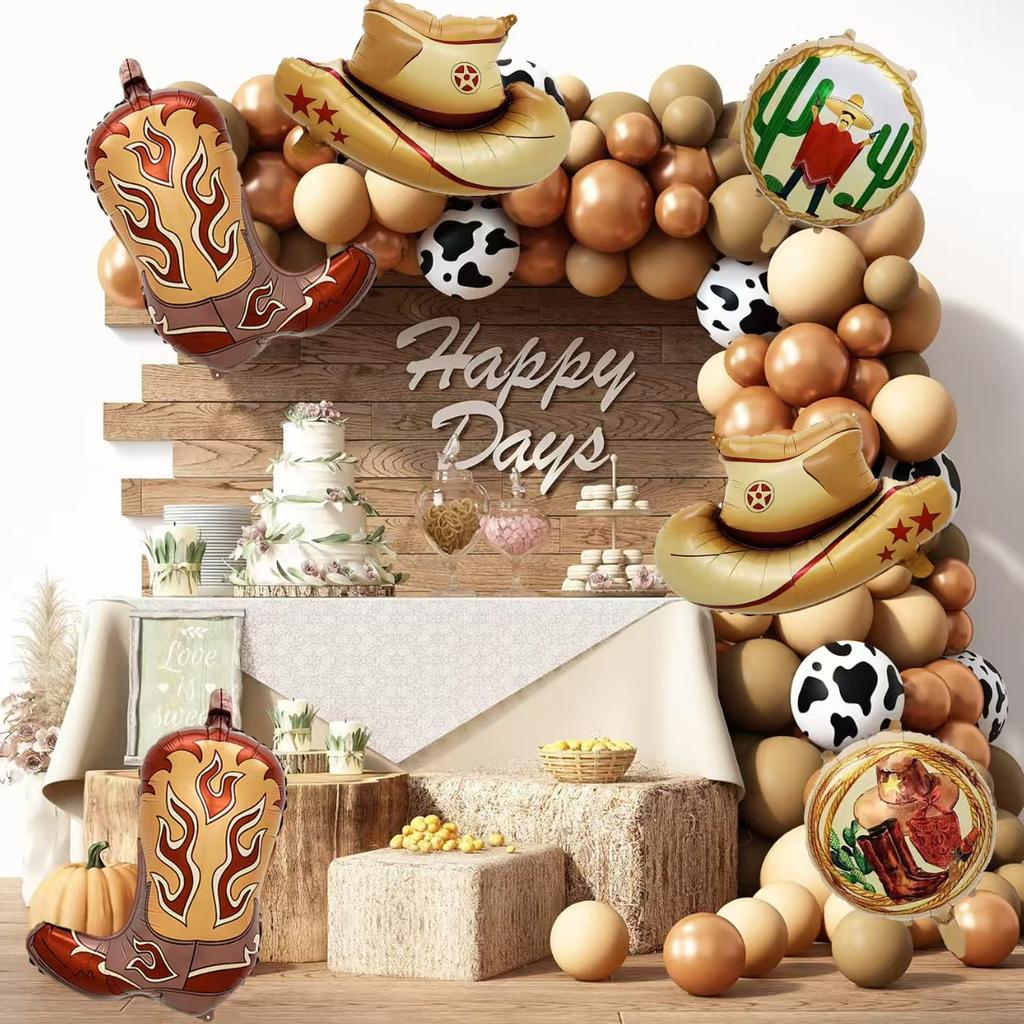 Набор воздушных шаров «Западный ковбой» с 4 большими сапогами, шляпой, алюминиевым шаром, винтажным карточным автоматом телесного цвета