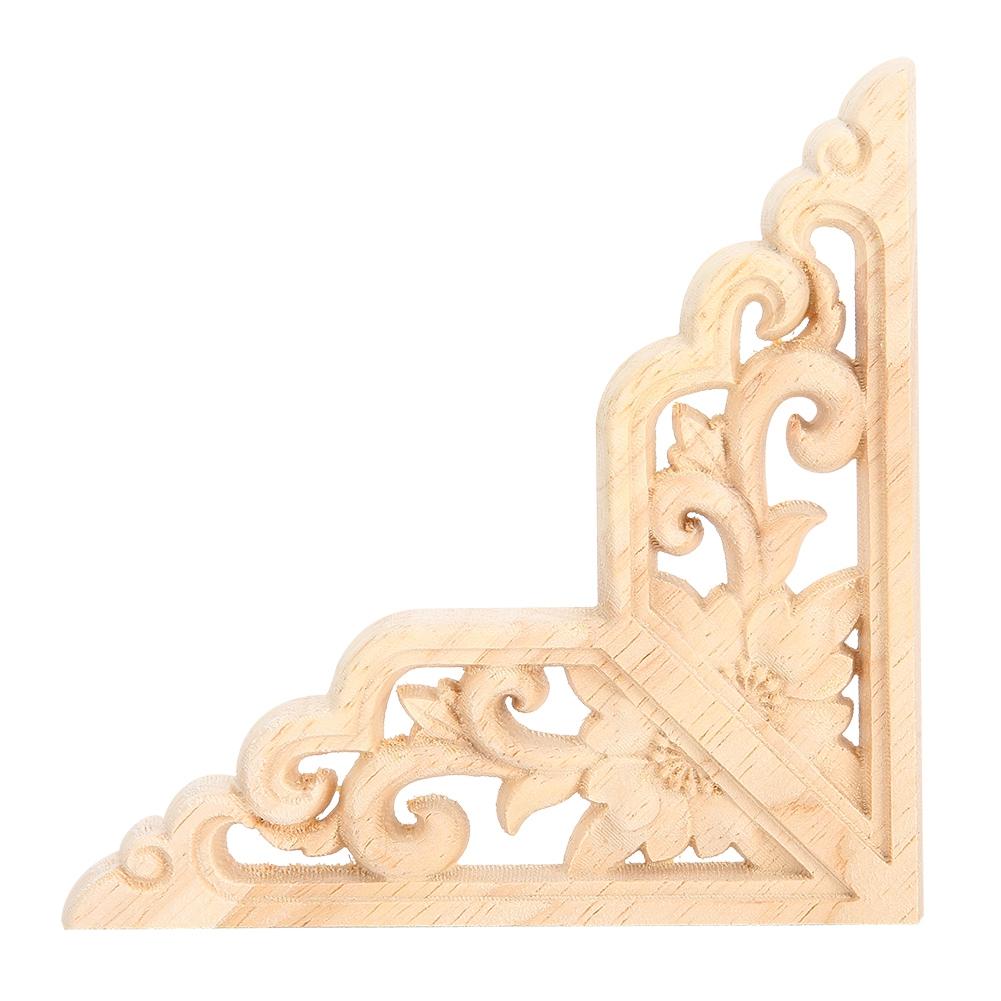 4PCS Wood Carved Onlay Applique Woodcarving Corner Decal Home Furniture Decoration