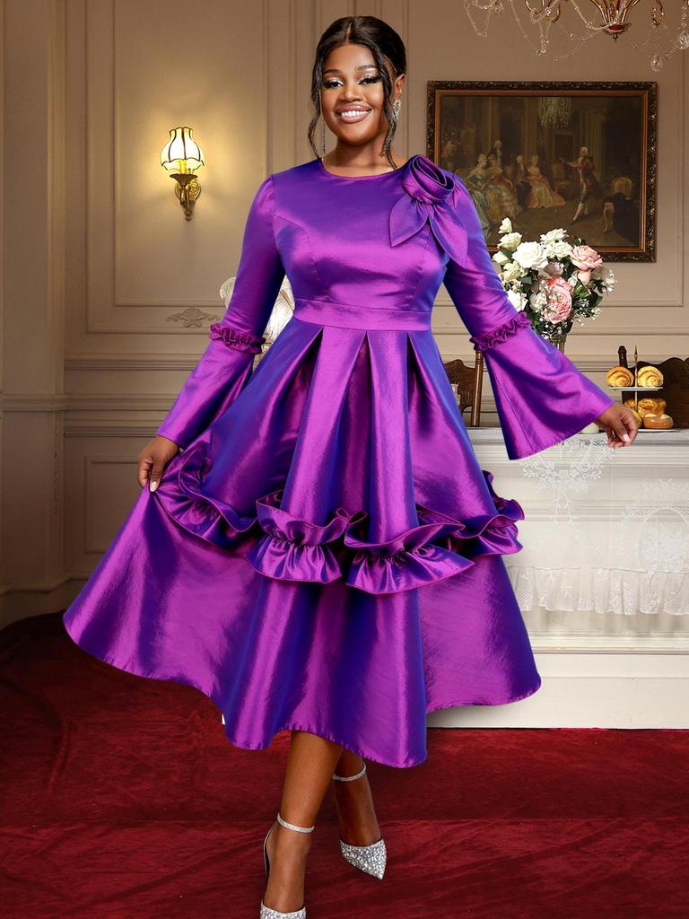 Элегантное женское платье большого размера с 3D-цветами и рукавами-воланами