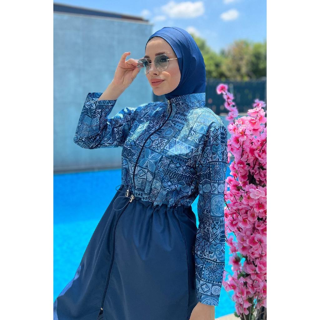 Полностью закрытый купальник в хиджабе с парашютом и узором плитки R040 Rabia