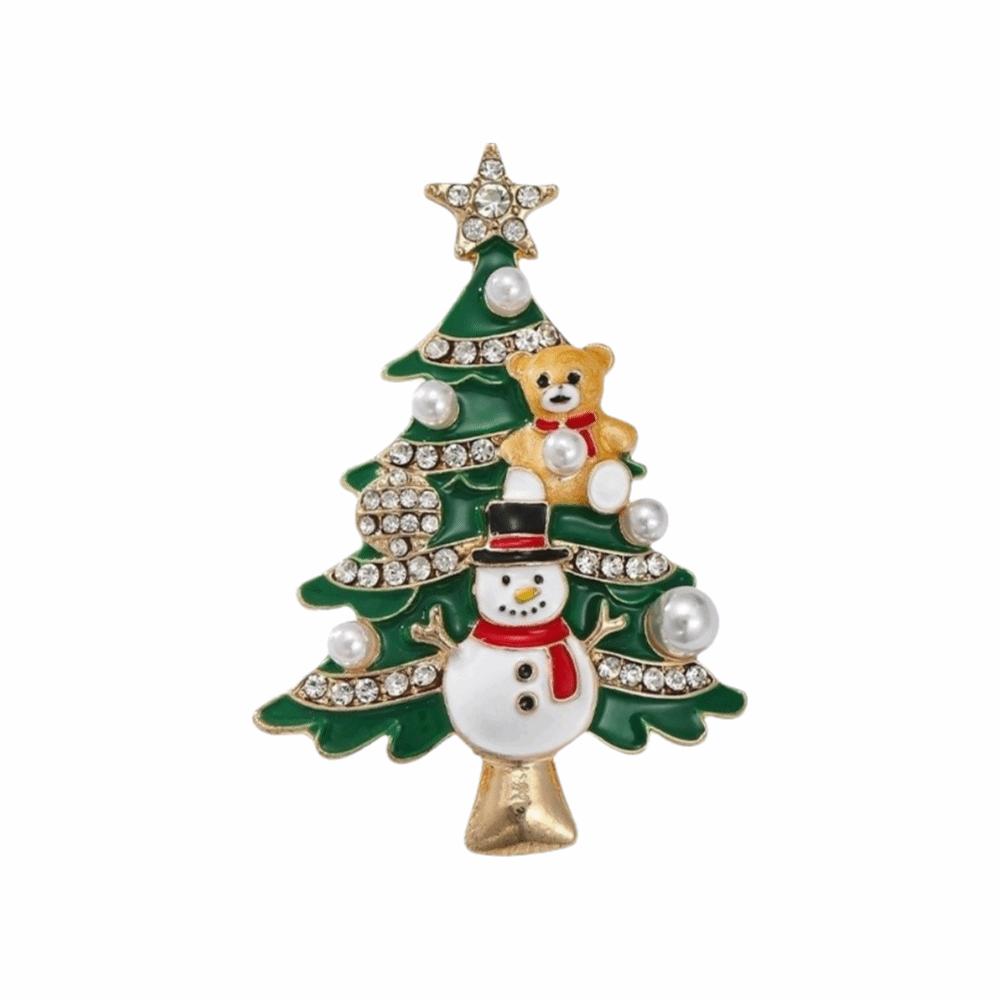 Classic Rhinestone Brooch Imitation Pearl Enamel Plant Pins Christmas Tree Brooch Unisex