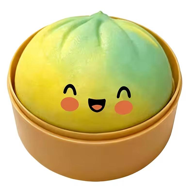 Dumpling Shaped Stress Ease Sphere With Gentle Bounce And Plush Touch, Used For Stress Relief In Office And Home Decor As An Adult