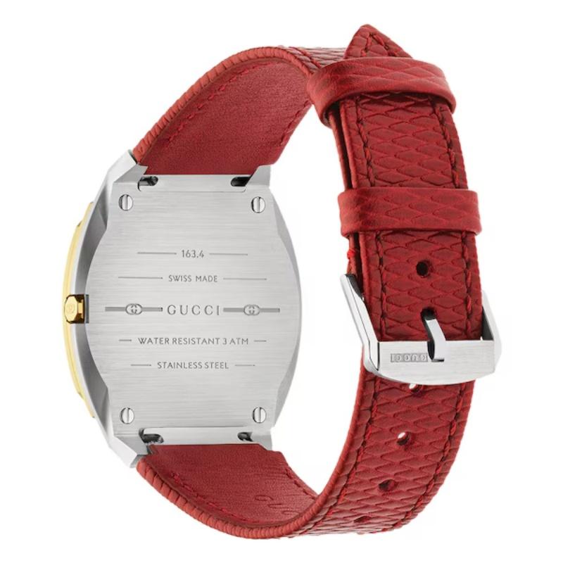 Gucci Часы 25H с золотым циферблатом и красным кожаным ремешком YA163415