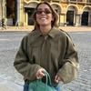 Женская куртка-бомбер с лацканами, длинным рукавом, на молнии, замшевая куртка, женская, 2025, уличная, укороченная, гоночные куртки, пальто, верхняя одежда