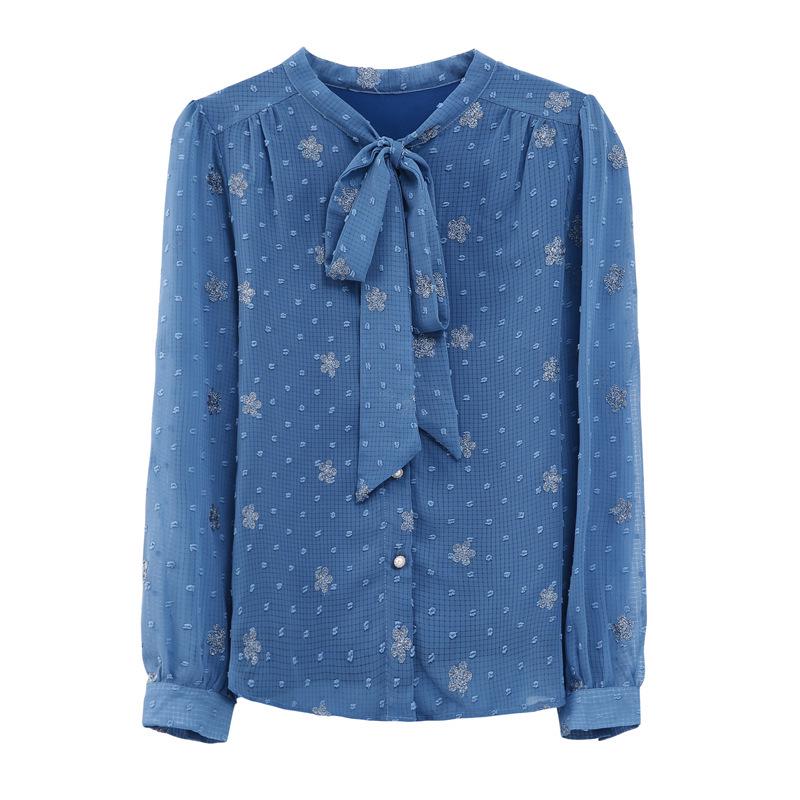 Женская шелковая рубашка с длинными рукавами и бантом из высококачественного модного шелка — коллекция весна-лето 2025