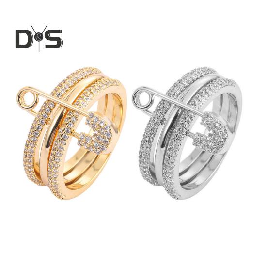 Женское съемное кольцо 3 в 1, дизайн в форме булавки, стразы, декор, полированное сплавное многослойное кольцо, женское украшение на палец для выпускного вечера и повседневной носки