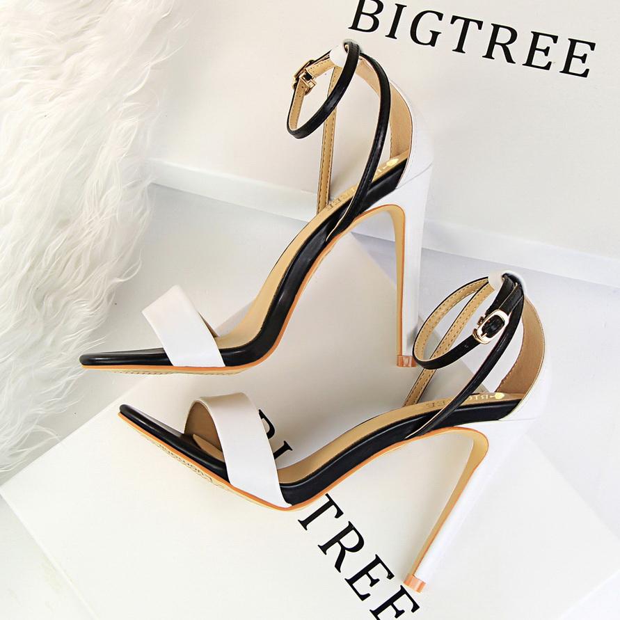 Bigtree Модные женские сандалии с открытым носком на тонком каблуке для ночного клуба на сверхвысоком каблуке и с открытым носком в тон одного цвета