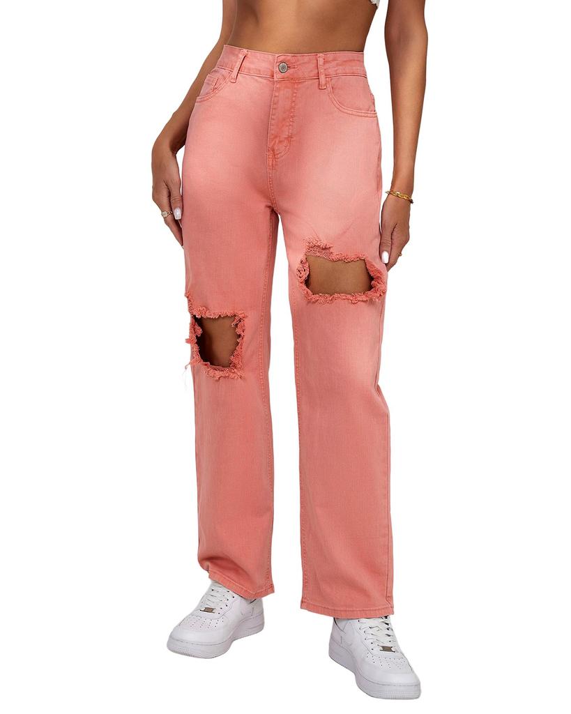 Azura Exchange Ripped Straight Leg Pocket Jeans