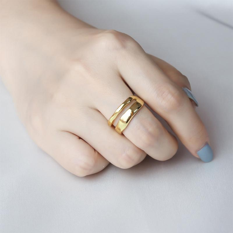 ANENJERY Очаровательные нерегулярные полированные волнистые кольца, золотые открытые кольца, ювелирные изделия для женщин, подарки на вечеринку S-R513