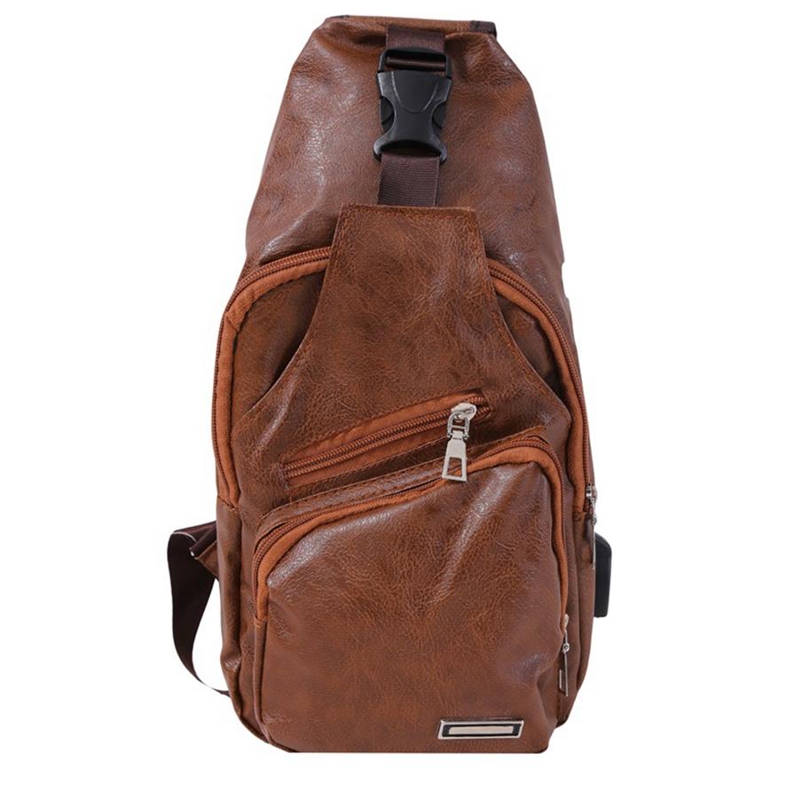 Мужская модная повседневная ПУ сумка через плечо, нагрудная сумка, дорожные рюкзаки-мессенджеры с USB-зарядкой CLE