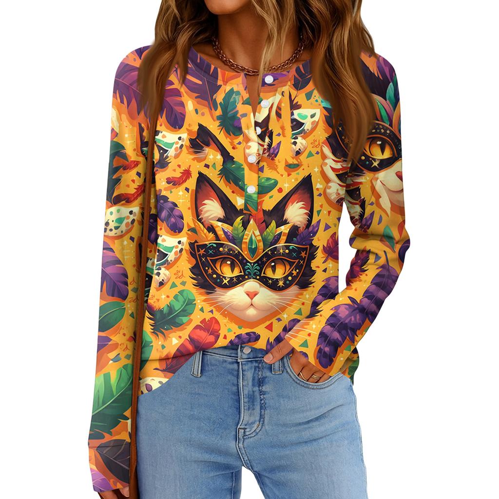 Женская модная свободная повседневная блузка с длинным рукавом и карнавальным принтом