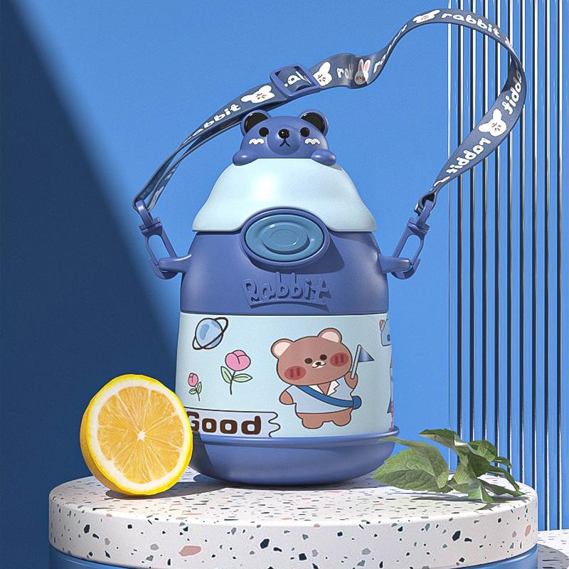 Kawaii термос, милая бутылка для воды для детей, школьная кофейная кружка для девочек с соломой, термосы из нержавеющей стали 316 с изоляцией