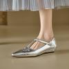 Мода 2025 Новые весенние женские туфли-лодочки для женщин, с острым носком, на танкетке, Мэри Джейн, женская обувь, золотая женская обувь, серебристая