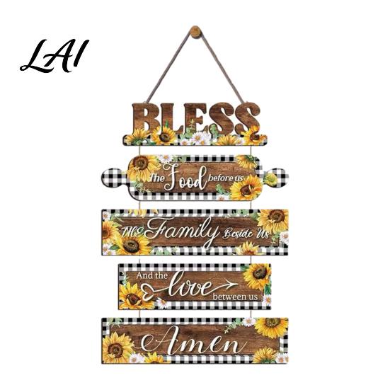 Modern Rustic Home Accents Wooden Kitchen Wall Decor 5 Panel Bless Food Family Love Waterproof Art Hanging Sign Farmhouse for Dining Room