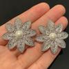 Light Luxury Flower Stud Earrings For Women, Exaggerated And Elegant Imitation Pearl Earrings, Micro-Inlaid Zircon Jewelry.