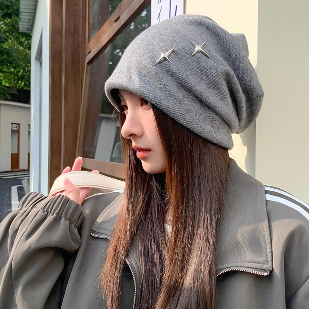 Face Slimming Slouchy Beanie Hat Star Decor Warm Earflap Hat Cozy Fall Winter Beanie Hat For Women