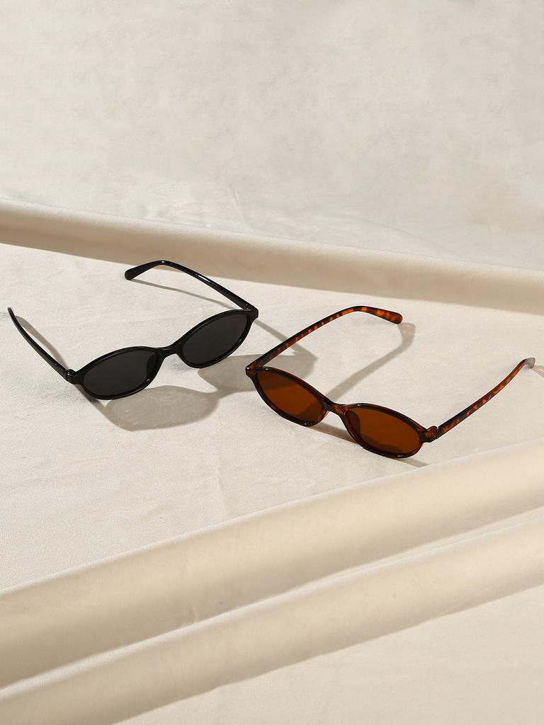 2Pcs Classic Fashionable Oval Small Frame Combination Glasses Trendyy Fashion High-End Decorative Glasses