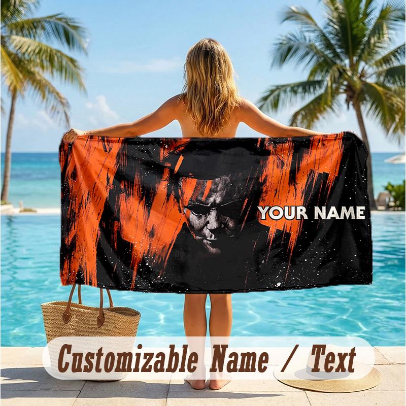 Custom Text Beach Towel, Soft Absorbent Swimming Multi-use TowelHalloween Michael Myers