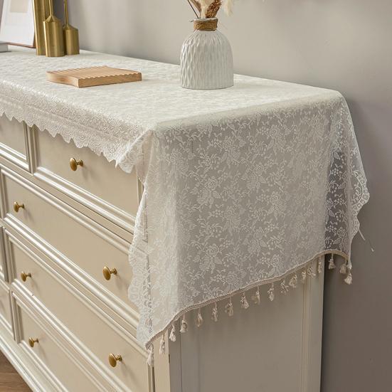 Lace Table Runner, Embroidery Floral Lace Table Cover with Tassel for Wedding, Afternoon Tea, Party Decor, Piano Top Cover