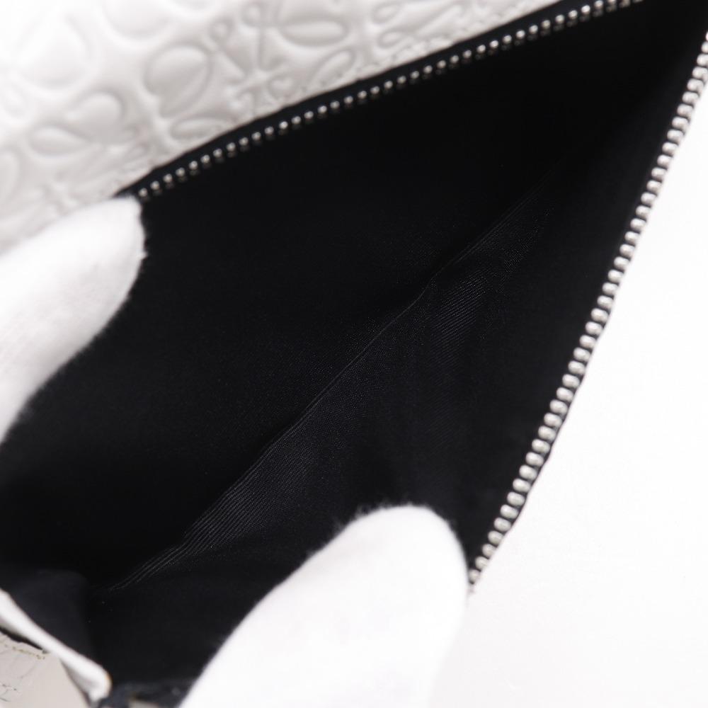 Loewe Repeat Anagram Purse White Leather Unisex Used