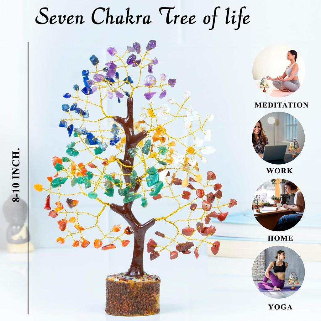 Seven Chakra Crystal Tree Showpiece for Home | 8-10 Inch Handcrafted Good Luck Feng Shui Tree | Gift Item for Women | Living Room Decor