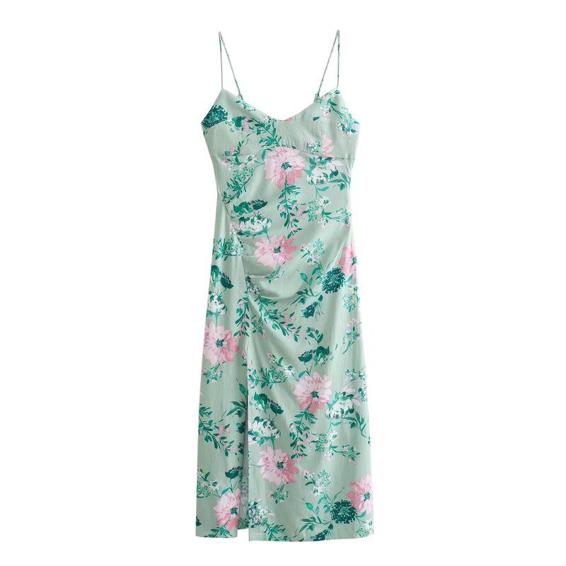 Fashion Style 2024 Summer New Arrival Women's Sling Elegance Retro Print Midi Skirt Dress 3213740